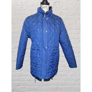 Totes Quilted Velvet Lined Jacket Womens MED Blue Heavy Warm Coat Drawstring